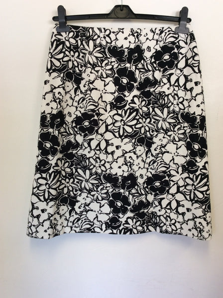HOBBS BLACK & WHITE FLORAL PRINT A LINE SKIRT SIZE 12