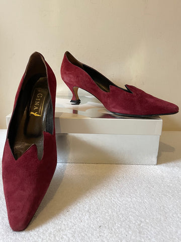 GINA DEEP RED SUEDE CUT AWAY TOP SPECIAL OCCASION HEELS SIZE 7/40