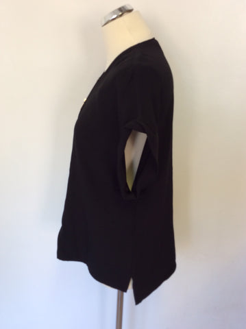 PHASE EIGHT BLACK ZIP FRONT SHORT SLEEVE TOP SIZE 16