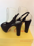 CASTANER BLACK SATIN & LEATHER PEEPTOE & SLINGBACK HEELS SIZE 7/41
