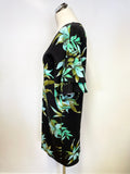 LAUREN RALPH LAUREN BLACK & GREEN FLORAL PRINT FRILLED SHORT SLEEVE SHIFT DRESS SIZE S