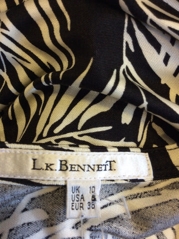 LK BENNETT BLACK & WHITE PRINT SILK WRAP DRESS SIZE 10