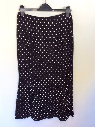 HOBBS BLACK & WHITE SPOT LINEN CALF LENGTH SKIRT SIZE 10