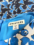 WHISTLES SILK TURQUOISE BLUE,NAVY & WHITE FLORAL PRINT CAP SLEEVE DRESS SIZE 10