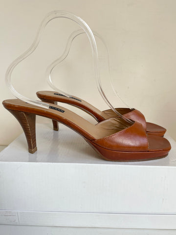RALPH LAUREN TAN LEATHER HEELED MULES SIZE 6/39