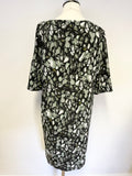 COS BLACK,GREEN & WHITE PRINT SHORT SLEEVE SHIFT DRESS SIZE 34 UK 6 FIT UK 8/10