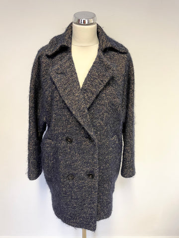 WHISTLES NAVY BLUE/ TAN MIX MOHAIR & ALPACA BLEND DOUBLE BREASTED OVERSIZE COAT SIZE 6