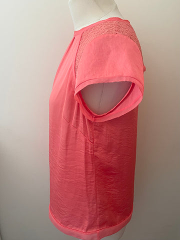 JIGSAW CORAL LACE TRIM SHORT SLEEVE TOP SIZE 12