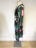BRAND NEW MARKS & SPENCER BLACK,GREEN,PINK & WHITE PRINT WRAP DRESS SIZE 16
