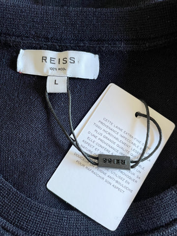 BRAND NEW REISS WILTSHIRE NAVY BLUE 100% WOOL SHORT SLEEVE JUMPER/TOP SIZE L