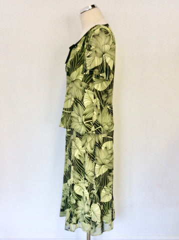 JACQUES VERT LIME GREEN & BLACK LEAF PRINT TOP & SKIRT SET SIZE 12