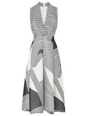 LK BENNETT NATASHA BLACK & WHITE STRIPED SILK FIT & FLARE MIDI DRESS SIZE 8