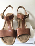 GABOR TAN (PEANUT) LEATHER WEDGE HEEL SANDALS SIZE 6.5 / 39.5 FIT G