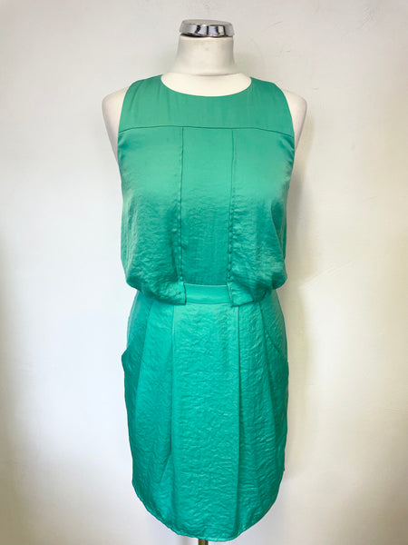 WHISTLES GREEN SLEEVELESS REAR ZIP FEATURE SHORT DRESS SIZE 6