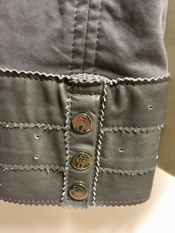 BRAND NEW EMPORIO ARMANI GREY COTTON & LEATHER TRIM ZIP UP JACKET SIZE 44 UK 12