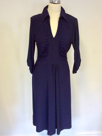 LAURA ASHLEY DARK BLUE V NECKLINE 3/4 SLEEVE DRESS SIZE 12