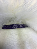 LAUREL IVORY WOOL,SILK & CASHMERE CARDIGAN WITH REAL BLUE FROST FUR COLLAR SIZE 8