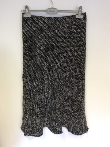 HOBBS BLACK & WHITE MARL CALF LENGTH WOOL BLEND SKIRT SIZE 10