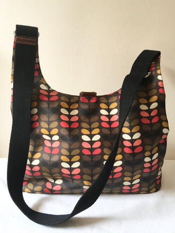 ORLA KIERLY BROWN & MULTI COLOURED PRINT CROSS BODY/ SHOULDER BAG