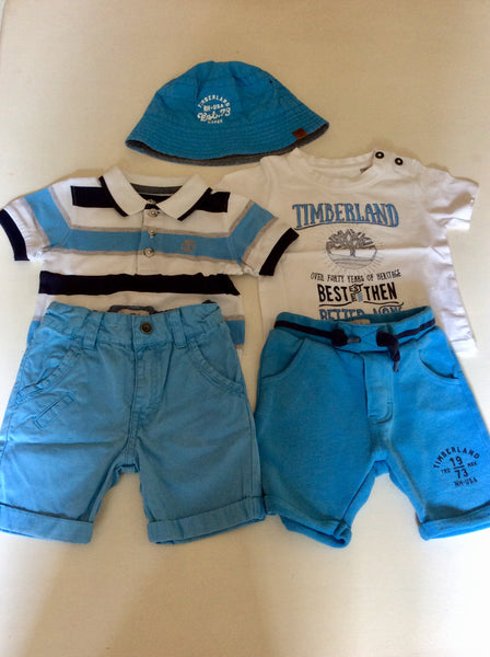 TIMBERLAND BLUE & WHITE OUTFITS WITH SUNHAT AGE 9 MONTHS
