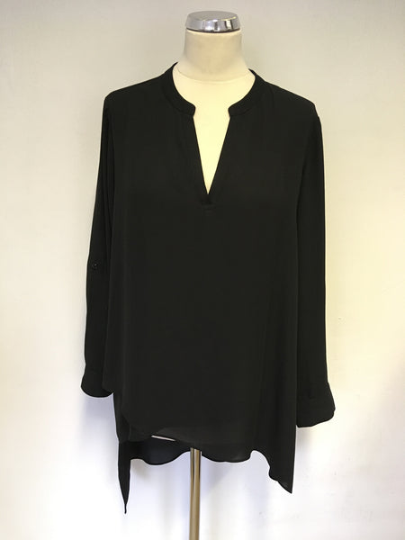 JOSEPH RIBKOFF BLACK ASYMETRIC HEM LONG SLEEVE TOP SIZE 12 ALSO FIT 14/16