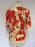 PHASE EIGHT CREAM & RED FLORAL PRINT SHORT SLEEVE CARDIGAN SIZE 14