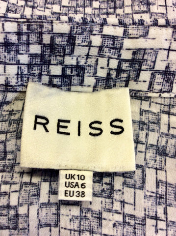 REISS JEAN CUBE PRINT GREY SILK SHIRT SIZE 10