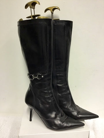 KAREN MILLEN BLACK LEATHER & HORSE BIT TRIM BOOTS SIZE 6/39