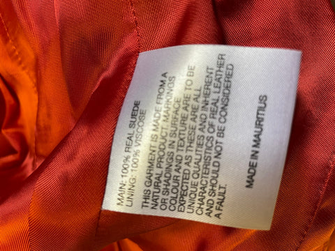 KAREN MILLEN BURNT ORANGE SUEDE ZIP UP BELTED JACKET SIZE 10