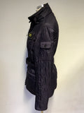 BARBOUR INTERNATIONAL AUBERGINE QUILTED BELTED JACKET SIZE 14