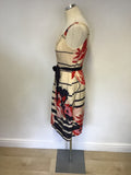KALIKO CREAM FLORAL PRINT SILK & COTTON BELTED DRESS SIZE 10