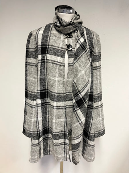 GERRY WEBER GREY CHECK WOOL BLEND UNLINED JACKET & SCARF/ BELT SIZE 12