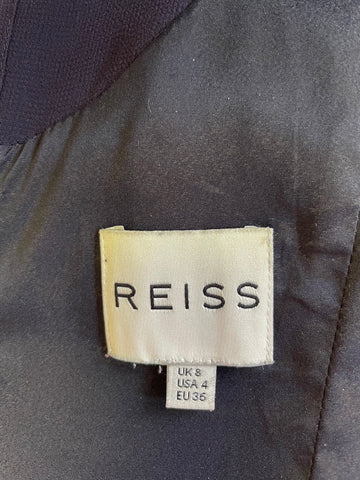 REISS BELLANNE NAVY BLUE MESH TRIM CAP SLEEVE PENCIL DRESS SIZE 8