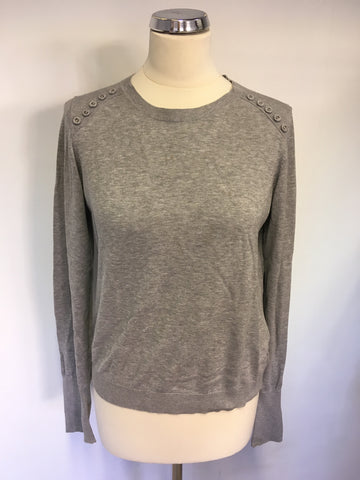 MULBERRY LIGHT GREY BUTTON TRIM COTTON JUMPER SIZE L