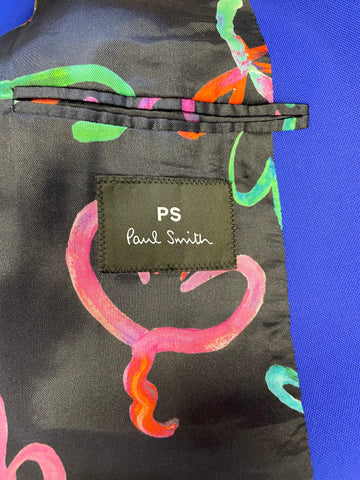 PAUL SMITH ROYAL BLUE 100% WOOL TAPERED LEG TROUSER SUIT SIZE 42 UK 10