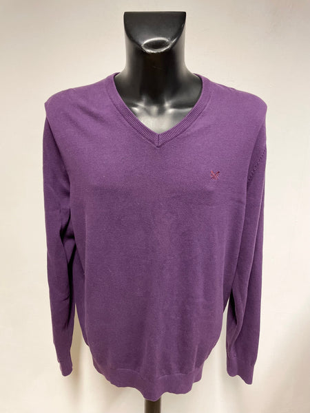 CREW CLOTHING PURPLE V NECK LONG SLEEVE 100% COTTON JUMPER SIZE XL