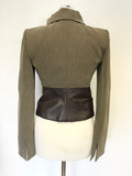 ARMANI COLLEZIONI BROWN WOOL BLEND WITH LEATHER TRIM JACKET & TROUSER SUIT SIZE 40 UK 8