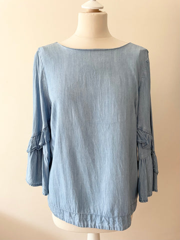 MINT VELVET LIGHT BLUE TIERED FRILL 3/4 LENGTH SLEEVE TOP SIZE 10