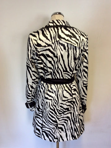 MAGGIOLINO BLACK & WHITE ZEBRA PRINT TRENCH COAT/ MAC SIZE L