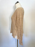 JAEGER GOLD SEQUINNED COTTON,WOOL & CASHMERE FINE KNIT JUMPER SIZE S