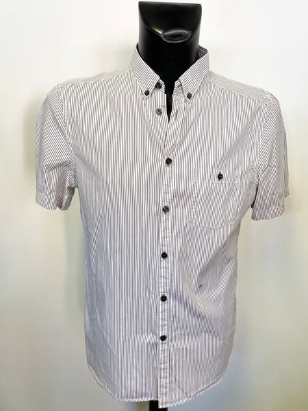 J LINDEBERG GREY STRIPE SHORT SLEEVE COTTON SHIRT SIZE L