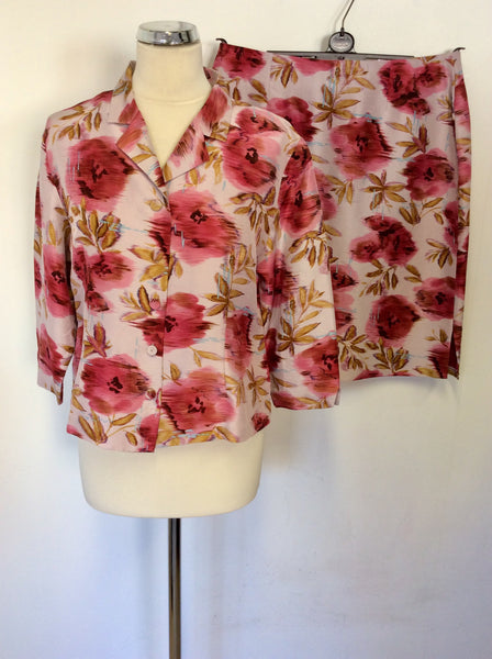 PATSY SEDDON FOR PHASE EIGHT PINK & RED FLORAL SILK SKIRT SUIT SIZE 16