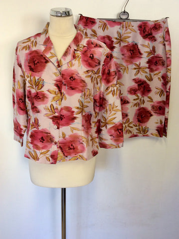 PATSY SEDDON FOR PHASE EIGHT PINK & RED FLORAL SILK SKIRT SUIT SIZE 16