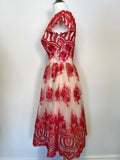 BRAND NEW CHI CHI LONDON RED & NUDE PINK LACE OVERLAY FIT & FLARE DRESS SIZE 8
