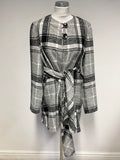 GERRY WEBER GREY CHECK WOOL BLEND UNLINED JACKET & SCARF/ BELT SIZE 12