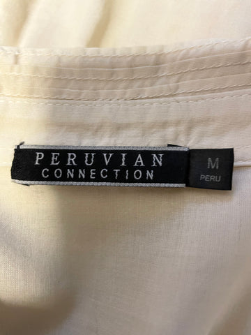 PERUVIAN CONNECTION CREAM LACE TRIMMED PIMA COTTON SMOCK BLOUSE SIZE M