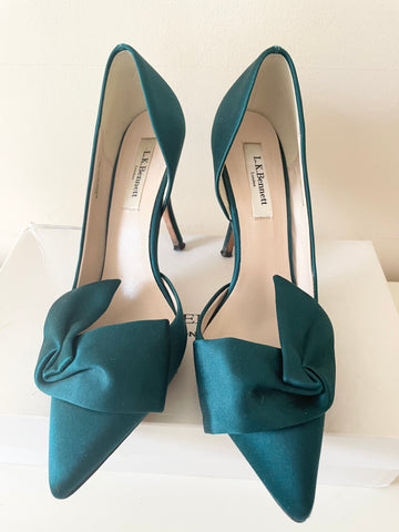 LK BENNETT EMERALD GREEN SATIN CUT OUT SIDE SPECIAL OCCASION HEELS SIZE 6/39