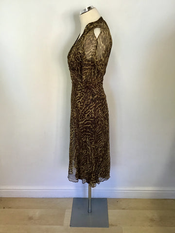 KAREN MILLEN BROWN LEOPARD PRINT SILK DRESS SIZE 10