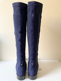 LK BENNETT BAMBRA DENIM BLUE SUEDE ELASTICATED PANEL KNEE LENGTH BOOTS SIZE 5/38