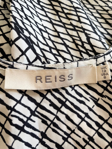REISS BLACK & IVORY PRINT SLEEVELESS RACE BACK TOP SIZE 12